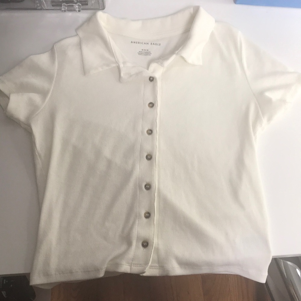 Button down short sleeve top with collar